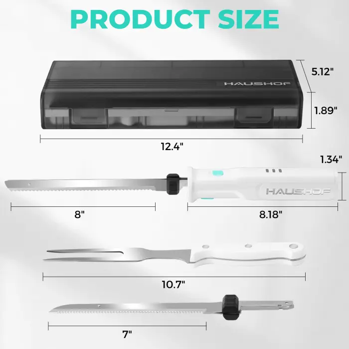 HAUSHOF Cordless Electric Knife Set for Meat Slicing, 8V Electric Carving Knife for Fish, Bread, Turkey, Rechargeable Meat Cutter with Reciprocating Stainless Steel Blades, Safety Lock & Storage Case - Image 6