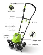 BUCOTOD 18-Inch 13.5 Amp Tiller/Cultivator with 6 Steel Tines, 3-Adjustable Wheels, Foldable Handle, 8'' Tilling Depth Electric Corded Tillers, Electric Garden Rototiller for Garden Lawn Soil Digging - Image 3