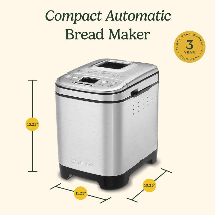 Cuisinart Bread Maker Machine, Stainless Steel Automatic Bread Machine with 12 Menu Options, 3 Loaf Sizes up to 2 Lb., 3 Crust Colors, Removable Nonstick Baking Pan & Kneading Paddle, CBK-110NAS - Image 2