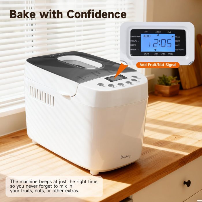 Davivy Bread Maker Machine 3LB with 2 Dough Kneading Paddles,15-in-1 Automatic Large Capacity Bread Machine Nonstick Bowl For Bread, Jam& Yogurt, 3 Loaf Sizes and 3 crust settings（silver，1.5kg） - Image 8