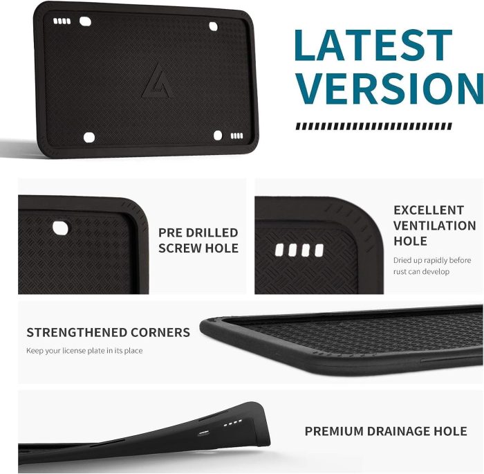 Aujen Silicone License Plate Frames Black, 2 Pack Car License Plate Frame, Universal US Black License Plate Holders Brackets Rust-Proof, Weather & Rattle-Proof, Car Accessories - Image 5