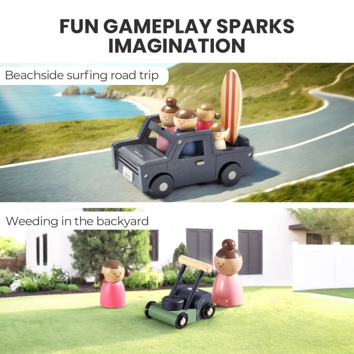 Tiny Land Wooden Dollhouse Garage Set – Realistic Design with Garage, Workbench,Lawn Mower & SUV Car, Expansion Dollhouse Furniture & Accessories for Doll house, Educational Pretend Play Gift for Kids - Image 6