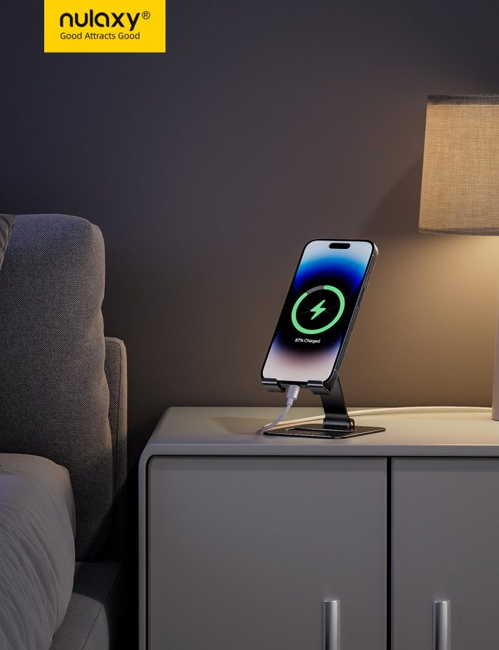 Nulaxy 2 Pack Dual Folding Cell Phone Stand, Fully Adjustable Phone Holder for Desk, Compatible with iPhone 17 16 15 14 13 12 11, Nintendo Switch, All Phones, Black & Rose Gold - Image 2