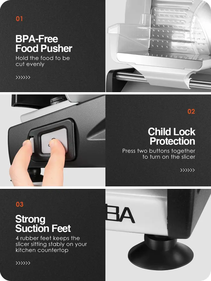 OSTBA Meat Slicer Electric Deli Food Slicer with Child Lock Protection, Removable 7.5’’ Stainless Steel Blade and Food Carriage, Adjustable Thickness Food Slicer Machine for Meat, Cheese, Bread(150W) - Image 6