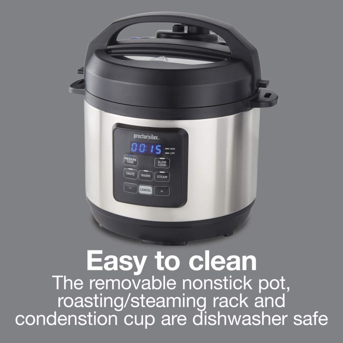 Proctor Silex Proctor-Silex Simplicity 4-in-1 Electric Pressure Cooker, 3 Quart Multi-Function With Slow Cook, Steam, Sauté, Rice, Stainless Steel (34503) - Image 2