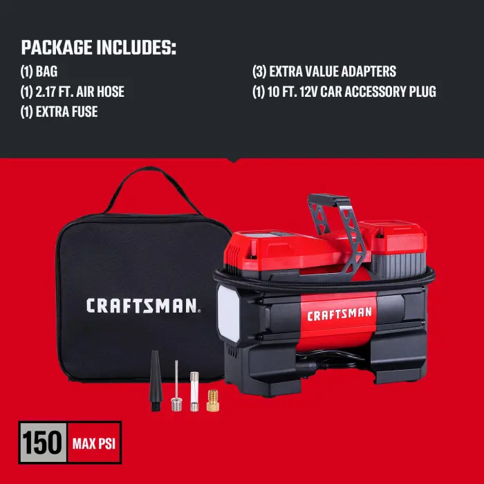 CRAFTSMAN 12V Portable Tire Inflator, Digital Air Compressor Pump with Gauge & LED Light, 150 PSI Auto Shut-Off, Compact Air Pump for Car, Motorcycle, Bike & Sports Balls - Image 3