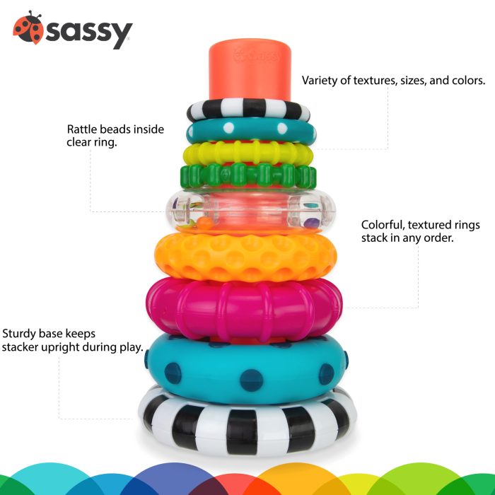 Sassy Stacks of Circles Stacking Ring STEM Learning Toy, Age 6+ Months, Multi, 9 Piece Set - Image 7