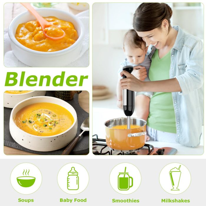 Bonsenkitchen 4-in-1 Immersion Blender Handheld, 20 Speeds Hand Blender with Turbo Mode, Stainless Steel Blade, Egg Whisk, Beaker & Chopper Bowl, Stick Mixer for Soup, Smoothie, Puree, Baby Food - Image 6