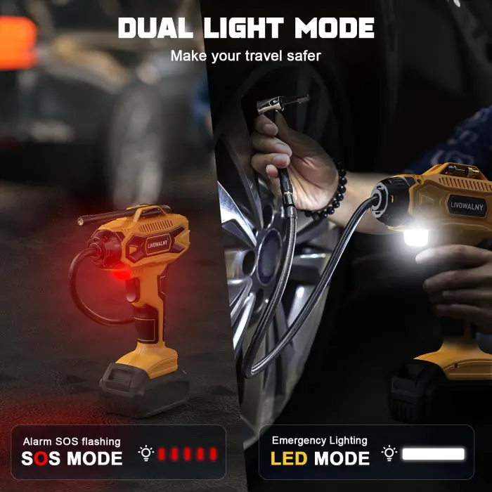 Tire Inflator Air Compressor Compatible with Dewalt 20V Max Battery, LIVOWALNY 160 PSI Cordless Portable Electric Air Pump 2025 Bigger LCD Digital Pressure Gauge for Car, Bike, Sport Ball (No Battery) - Image 5