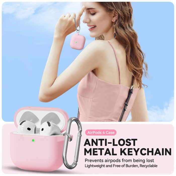 for AirPods 4 Case Pink with Cleaner Kit, TNSNK Soft Silicone Airpod 4 Case Compatible with Apple Airpods 4th Generation 2024 Case Cover with Keychain for Women Girly, Anti-Scratch, Drop Protection - Image 4