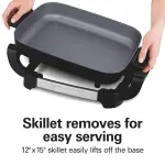 Hamilton Beach Electric Skillet with PFAS-Free Durathon Ceramic Coating, Removable 12x15” Pan, Adjustable Temperature, Reversible Design, Tempered Glass Lid, Black Nonstick Surface (38531) - Image 6