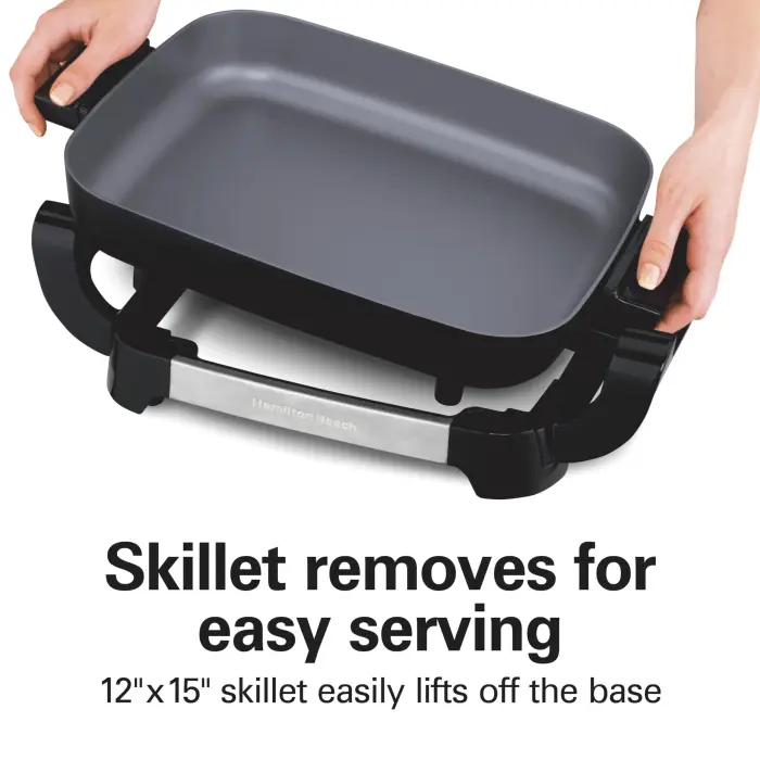 Hamilton Beach Electric Skillet with PFAS-Free Durathon Ceramic Coating, Removable 12x15” Pan, Adjustable Temperature, Reversible Design, Tempered Glass Lid, Black Nonstick Surface (38531) - Image 6