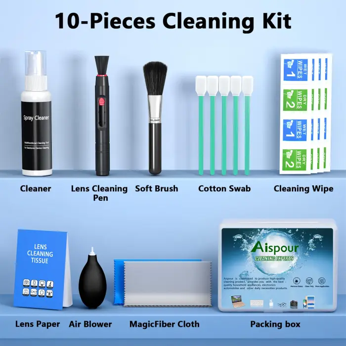 Aispour Camera Lens Cleaning Kit, 10-in-1 Camera Cleaning Kit, Camera Lens Cleaner and Camera Accessories, Includes Lens Cleaning Kit/Lens Cleaner/Lens Cleaning Pen/Soft Brush - Image 2