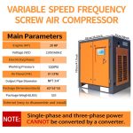 20HP Air Compressor 230V 60Hz 3-Phase 15kW Variable Speed Frequency Rotary Screw Air Compressor 81cfm Max Pressure 120 psi Commercial Air Compressed System - Image 7