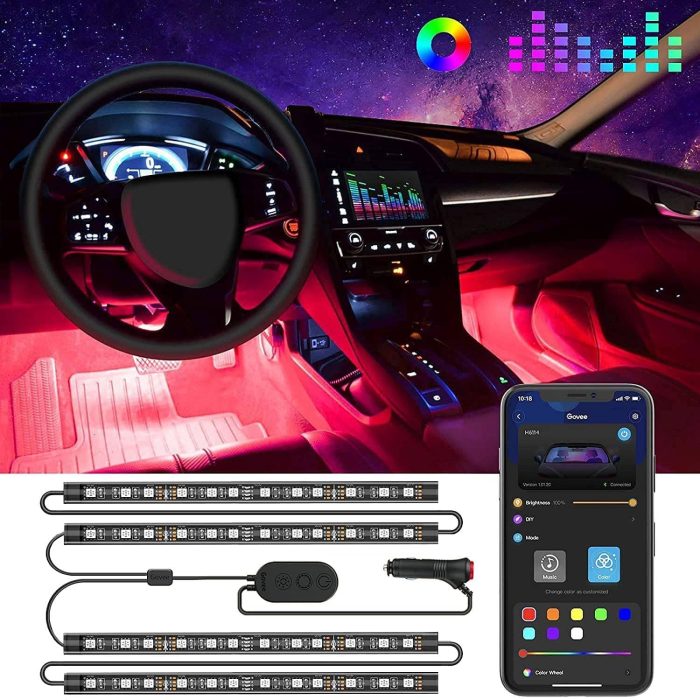 Govee Car LED Lights, Smart Car Interior Lights with App Control, RGB Lights with DIY Mode and Music Mode, 2 Lines Design LED Lights for Cars with Car Charger, 12V - Image 1