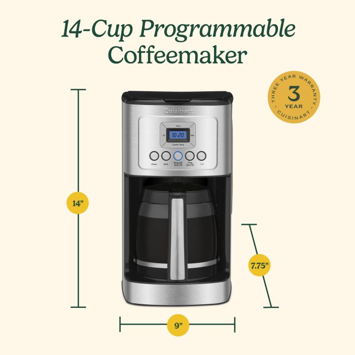 Cuisinart 14-Cup Coffee Maker, Programmable PerfecTemp Glass Carafe Coffee Machine with 1-4 Cup Setting, Brew Strength Control and Brew Pause, Stainless Steel, DCC-3200NAS - Image 3