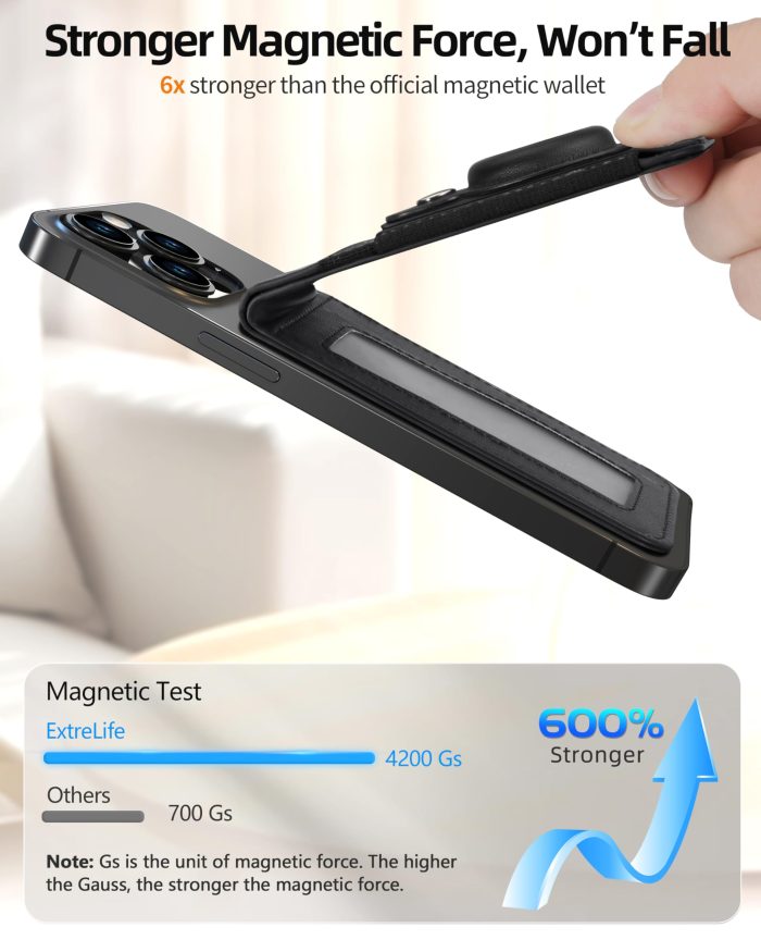 For Magsafe Wallet Stand with Airtag Holder, Strongest Magnetic Wallet for iPhone 17/16/15/14/13/12 Series, ID Window, 4 Card Slots, 10 Cards Holder, Vegan Leather, RFID Blocking, Black - Image 7