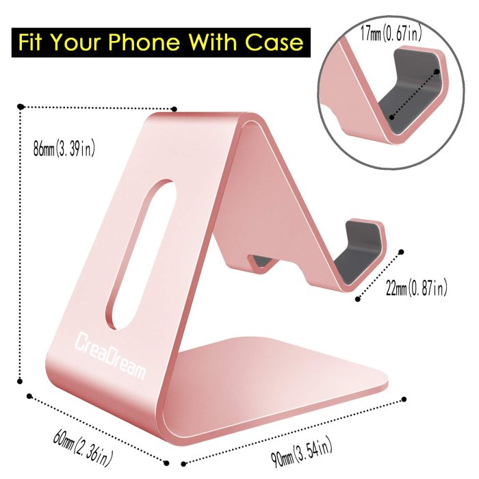 CreaDream Cell Phone Stand, Cradle, Holder, Aluminum Desktop Stand Compatible with Switch, All Smart Phone, iPhone 15 14 13 12 Pro Max Plus Mini Xr X Se 8 SE -Rose Gold - Image 3