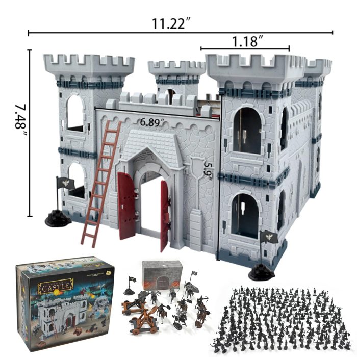 Plustopoy Medieval Castle Knight Toy Soldier Army Figurines, DIY Assembled Cavalry, Arrow Tower,8 Knights and 8 Horse, 36 Soldiers, Simulated Siege War of Attack Castle Toy for Boys - Image 2