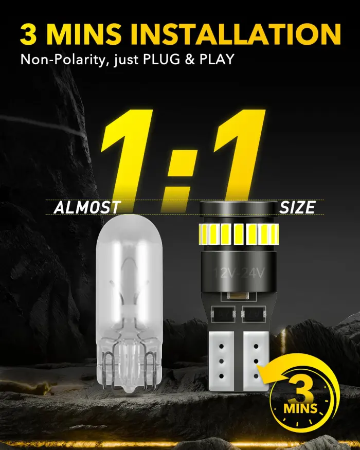 AUXITO 194 LED Light Bulb 6000K White 168 2825 W5W T10 Wedge 24-SMD 3014 Chipsets LED Replacement Light Kit Error Free for Car Interior Dome Map Door License Marker Lights, Pack of 10 - Image 3