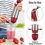 KOIOS 5-in-1 Hand Immersion Blender, 1000W 12 Speed Handheld Blender Stick with Copper Motor Stainless Steel Blade, 600ml Mixing Beaker,500ml Food Processor, Whisk, Milk Frother, Non-BPA, Red - Image 3
