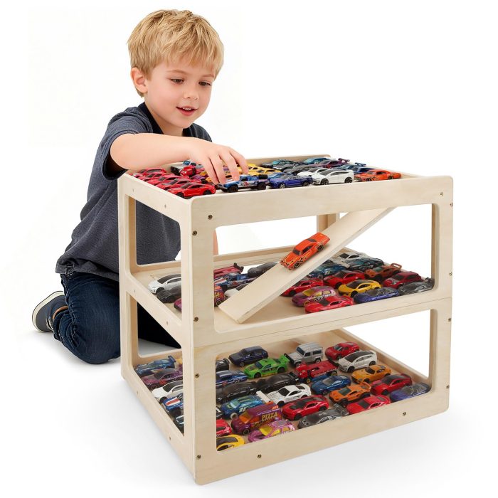 Display Case for Hot Wheels Garage & Matchbox Cars, 1/64 Scale Diecast Toy Car Garage, Storage Case for Hot Wheels, Parking Garage Diorama Toy Car Parking Car Ramp - Image 1