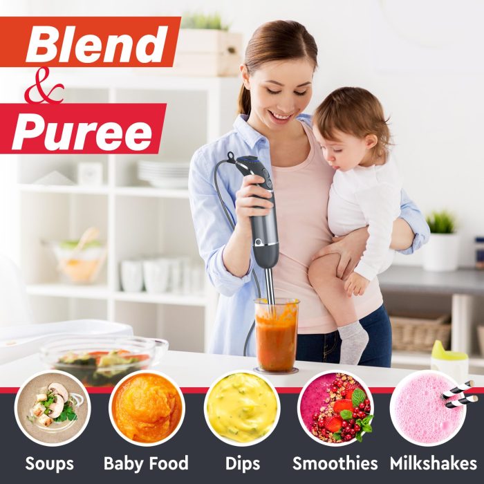 Mueller Multistick 5-in-1 Immersion Blender Handheld,12 Speed Hand Mixer-Turbo Boost,Heaviest Duty Copper Motor,Titanium reinforced Blades Hand Blender,Milk Frother Wand,Whisk,Beaker,Chopper,Grey - Image 7