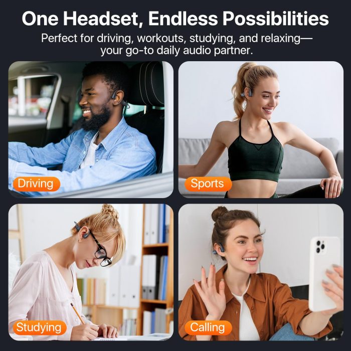 Bayhanc Bone Conduction Headphones, Open Ear, IPX6, Sweat Resistant, Bluetooth V5.4,10Hrs Playtime, Comfortable Fit Sports Wireless Earbuds with Built-in Mic for Running, Gym, Cycling, Outdoor, Black - Image 2