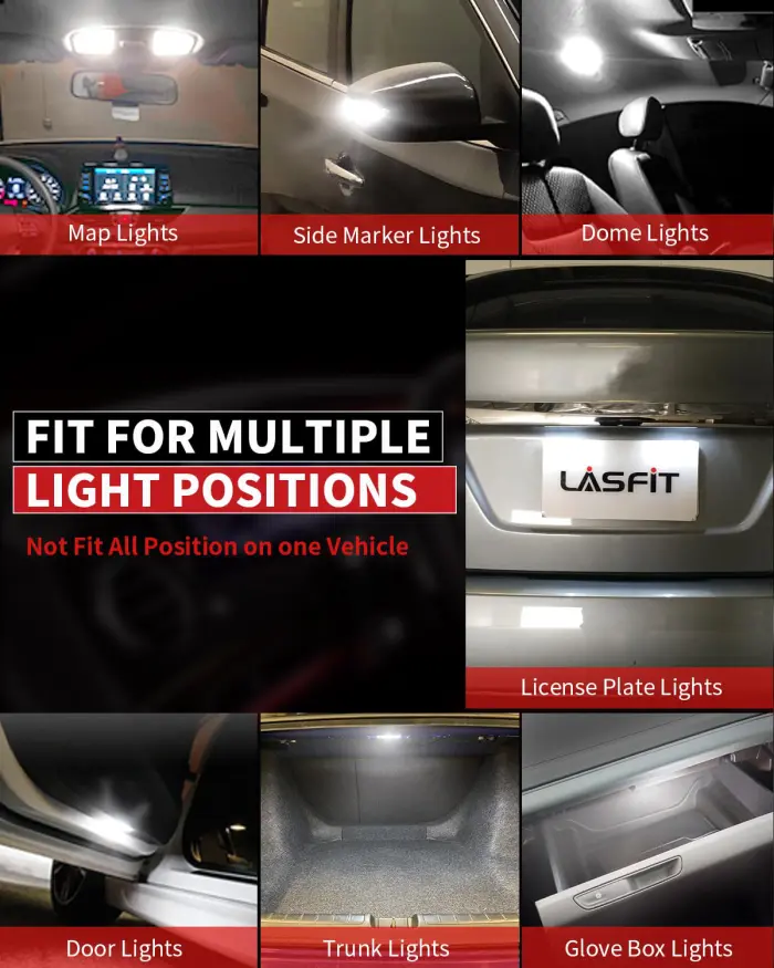 LASFIT 194 LED Bulb for License Plate Bulb White Bright,T10 168 LED Bulbs Canbus Error Free, 400LM 6000K 192 2825 W5W for Dome Map Trunk Cargo Lights (2-Pack) - Image 6