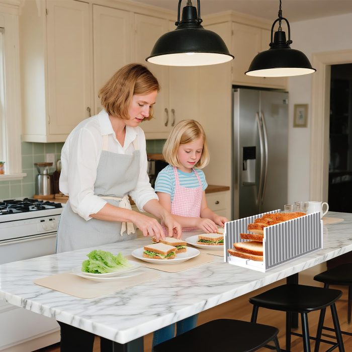 Bread Slicer for Homemade Breads, Adjustable Thickness Slicing Guide, Foldable Portable Bread Cutter Suitability for Homemade Breads, Bagel,Cakes - Kitchen Gadget, Baking Tool & Gift (White) - Image 4