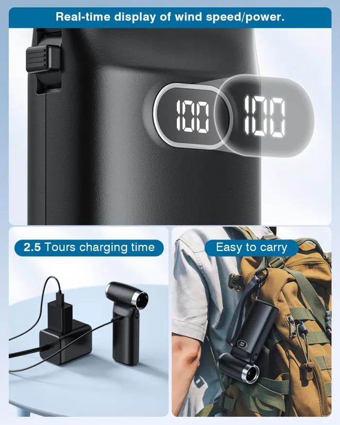 Electric Compressed Air Duster Cordless: 60 MPH High Wind Speed Mini Air Blower for Electronics Portable Computer Cleaner Hand Keyboard Cleaning Powerful Duster for Car, Fans and Other Sences - Image 2