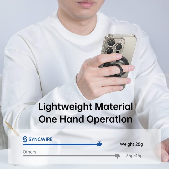 SYNCWIRE Magnetic Phone Ring Holder for MagSafe, 360° Rotation Cell Phone Grip Stand Finger Ring Kickstand Two-Sided Magnet Compatible with iPhone 17 Pro Max 16 15 14 13 12 MagSafe Accessories - Image 3