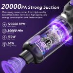 SWMRDN Car Vacuum Portable Cordless, 20000Pa Mini Vacuum Cleaner & Air Duster, 130W Brushless Motor Handheld Vacuum Cordless with LED Light, 7800mAh Battery, Multi-Nozzles for Car, Office, Home, Pet - Image 8