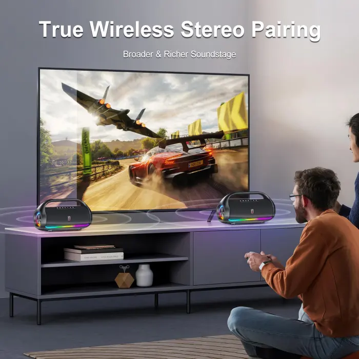 HWWR Bluetooth Speaker, IPX5 Waterproof Portable Bluetooth Speaker with Powerful Bass & LED Lights, BT5.3, Wireless Stereo Pairing for Home Party, Beach, Outdoor Camping, Support USB/TF Card/AUX/TWS - Image 7