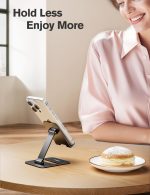 Nulaxy 2 Pack Dual Folding Cell Phone Stand, Fully Adjustable Phone Holder for Desk, Compatible with iPhone 17 16 15 14 13 12 11, Nintendo Switch, All Phones, Black & Rose Gold - Image 3