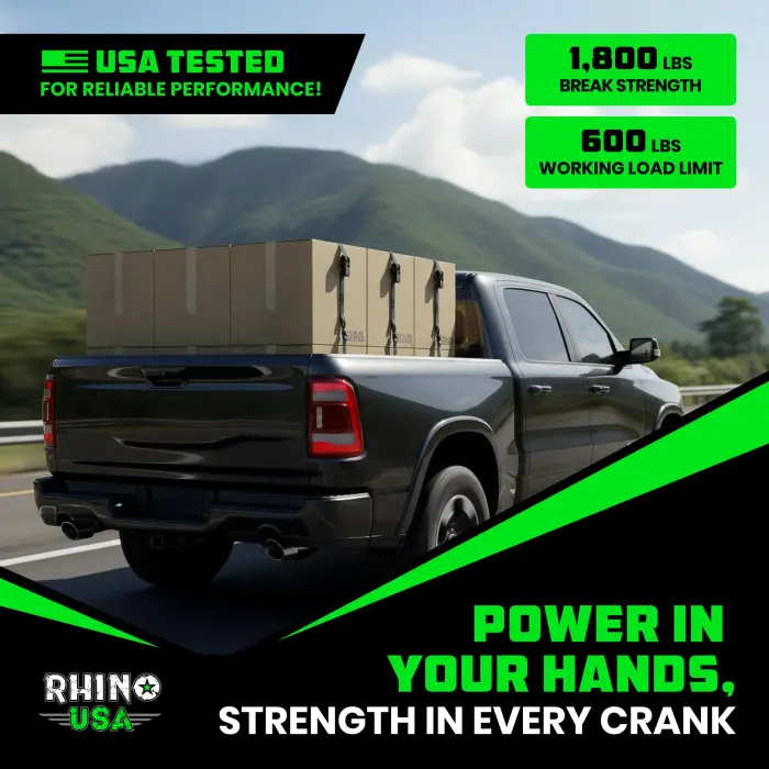 Rhino USA Ratchet Straps Tie Downs (4-Pack) - 1 Inch x 15 Feet (1,823lb Break Strength) - Ultimate Tie Down Straps with Safety S Hooks - for Trucks, Cargo, Moving, Appliances - Black - Image 2