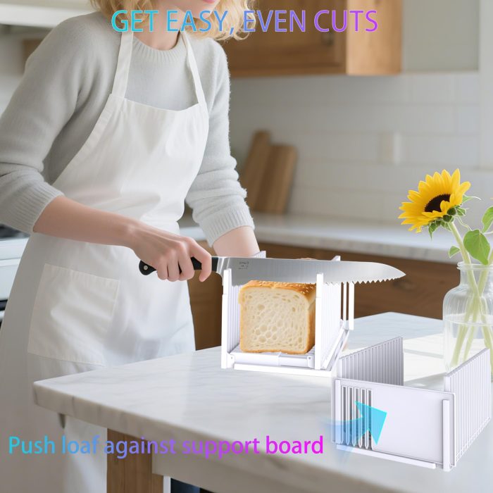 Bread Slicer for Homemade Breads, Adjustable Thickness Slicing Guide, Foldable Portable Bread Cutter Suitability for Homemade Breads, Bagel,Cakes - Kitchen Gadget, Baking Tool & Gift (White) - Image 9