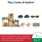BRIO World Parking Garage - 7-Piece Wooden Toy Garage with 2 Cars, 1 Transporter Wagon, and Wooden Ramp Tracks - Works with All BRIO Train Sets - FSC-Certified - Sparks Creativity & Fun - Ages 3 & Up - Image 8