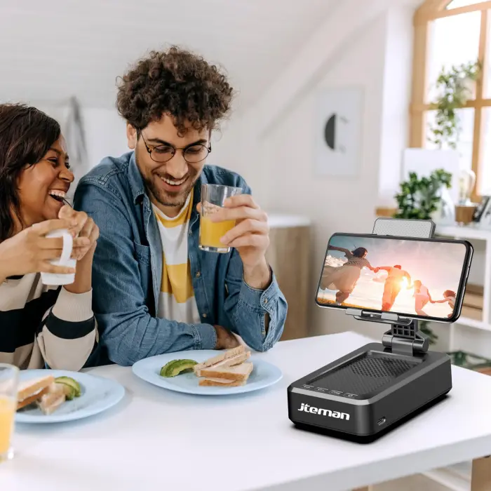 Cell Phone Stand with Wireless Bluetooth Speaker and Anti-Slip Base HD Surround Sound Perfect for Home and Outdoors with Bluetooth Speaker for Desk Compatible with iPhone/ipad/Samsung Galaxy - Image 2