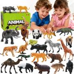 BOLZRA Safari Animals Figures Toys, Realistic Wild Zoo Animal Figurines, Plastic African Jungle Animals Playset for Kids Toddlers, 21Pcs Birthday Gifts Christmas Stocking Stuffers