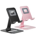 Nulaxy 2 Pack Dual Folding Cell Phone Stand, Fully Adjustable Phone Holder for Desk, Compatible with iPhone 17 16 15 14 13 12 11, Nintendo Switch, All Phones, Black & Rose Gold