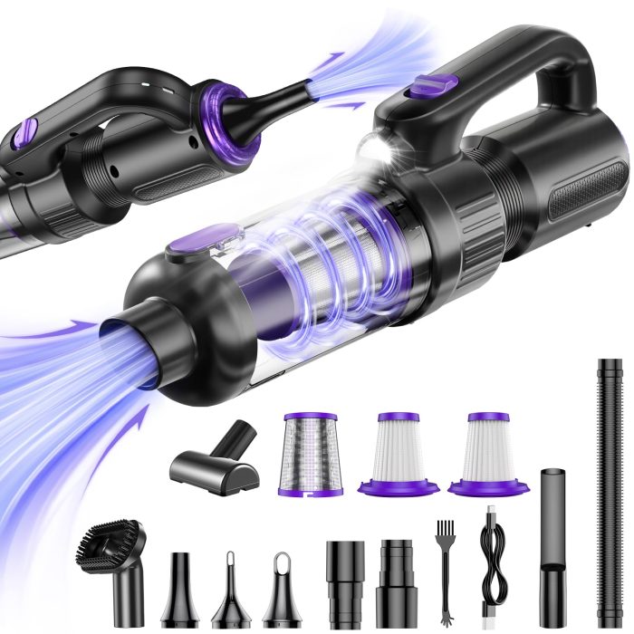 SWMRDN Car Vacuum Portable Cordless, 20000Pa Mini Vacuum Cleaner & Air Duster, 130W Brushless Motor Handheld Vacuum Cordless with LED Light, 7800mAh Battery, Multi-Nozzles for Car, Office, Home, Pet - Image 2