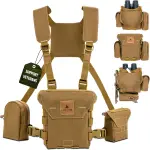 Lone Trail Waterproof Binocular Harness Chest Pack - Lightweight Bino Harness With Rangefinder Pouch | Binocular Case with Silent Magnetic Closure and MOLLE System (LT1 Coyote Brown)