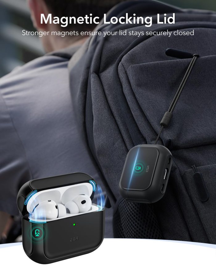 ESR for AirPods Pro 3 Case, Compatible with AirPods Pro 3rd Generation Case (2025), Compatible with MagSafe, Full Drop Protection Cover with Lanyard, Black - Image 7