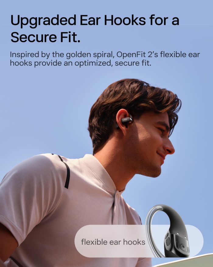 SHOKZ OpenFit 2 Open-Ear Headphones,True Wireless Bluetooth Earphones with Microphone,Earhook Earbuds with 48 Hours of Playtime,Fast Charging,IP55 Water-Resistant,with Carrying Bag,Black,Bluetooth5.4 - Image 7