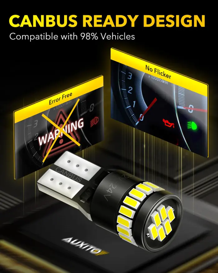 AUXITO 194 LED Light Bulb 6000K White 168 2825 W5W T10 Wedge 24-SMD 3014 Chipsets LED Replacement Light Kit Error Free for Car Interior Dome Map Door License Marker Lights, Pack of 10 - Image 4