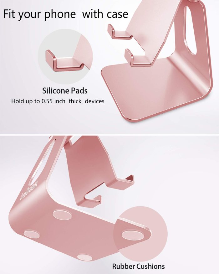 CreaDream Adjustable Cell Phone Stand, Phone Stand, Cradle, Dock, Holder, Aluminum Desktop Stand Compatible with Phone 16 15 14 13 12 11 Pro Max Plus SE, Accessories Desk, All Mobile Phones-Rose Gold - Image 3