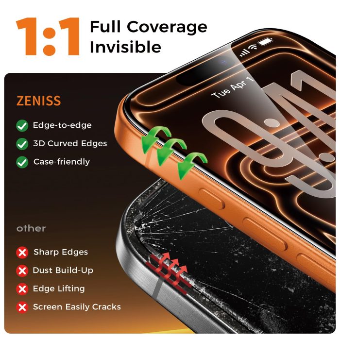 NeverBreak 9H+ Hardness for iPhone 17 Pro Max Screen Protector 12FT Military Grade Protection (Scratch, Shatter, Drop Resistance) Tempered Glass Full Edge Coverage 6.9", 2 Pack with De-Bubble Card - Image 5