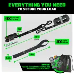 Rhino USA Ratchet Straps Tie Downs (4-Pack) - 1 Inch x 15 Feet (1,823lb Break Strength) - Ultimate Tie Down Straps with Safety S Hooks - for Trucks, Cargo, Moving, Appliances - Black - Image 4