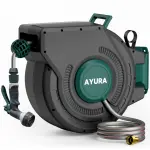 AYURA Retractable Garden Hose Reel 100 ft x 1/2 inch with Pro Metal Shaft, Heavy Duty Automatic Garden Hose Reels with Kink-Free Rewind and Lock at Any Length, Wall Mount Water Hose Reel for Outside